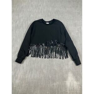 Le Lis Collection Black Sequin‎ Fringe Asymmetrical Sweatshirt Womens Small S
